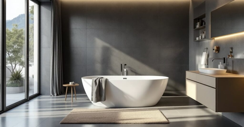 Tapis antidérapant salle de bain posé sur carrelage mouillé, sécurité et confort au quotidien