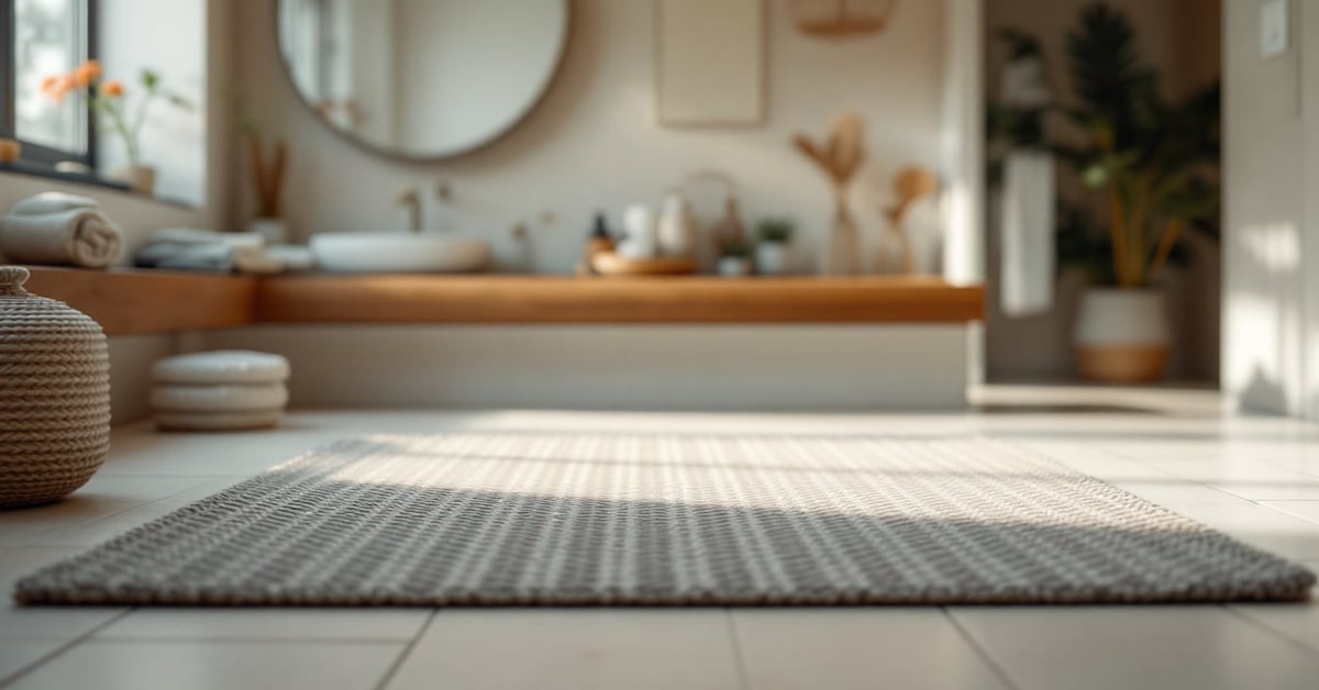 Grand tapis de salle de bain moelleux posé sur un sol moderne, apportant confort et style XXL