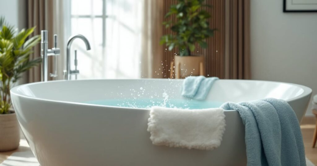 Tapis de bain bébé antidérapant posé dans une baignoire moderne, sécurisé et coloré