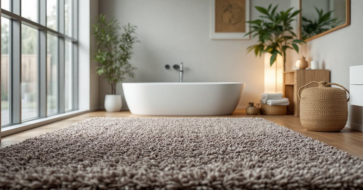 Tapis de salle de bain antidérapant posé sur un carrelage blanc moderne dans une salle de bain épurée